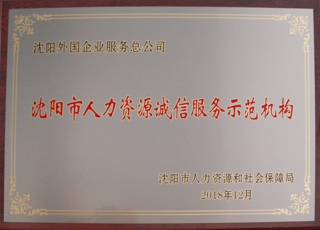 沈陽(yáng)市人力資源誠(chéng)信服務(wù)示范機(jī)構(gòu)